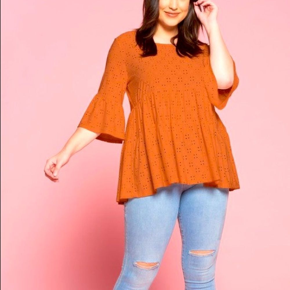 Eyelet Lace Knit Babydoll Top